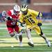 Michigan sophomore Kevin Wylie competes for possession of a loose ball in the game against Ohio State at Michigan Stadium on Saturday, April 13. AnnArbor.com I Daniel Brenner